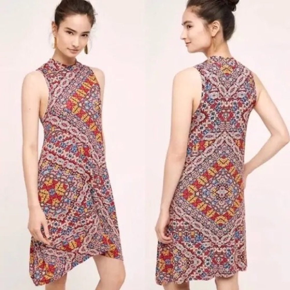 ANTHROPOLOGIE x MAEVE Lilt Printed High Neck Swing Dress With Pockets Size M